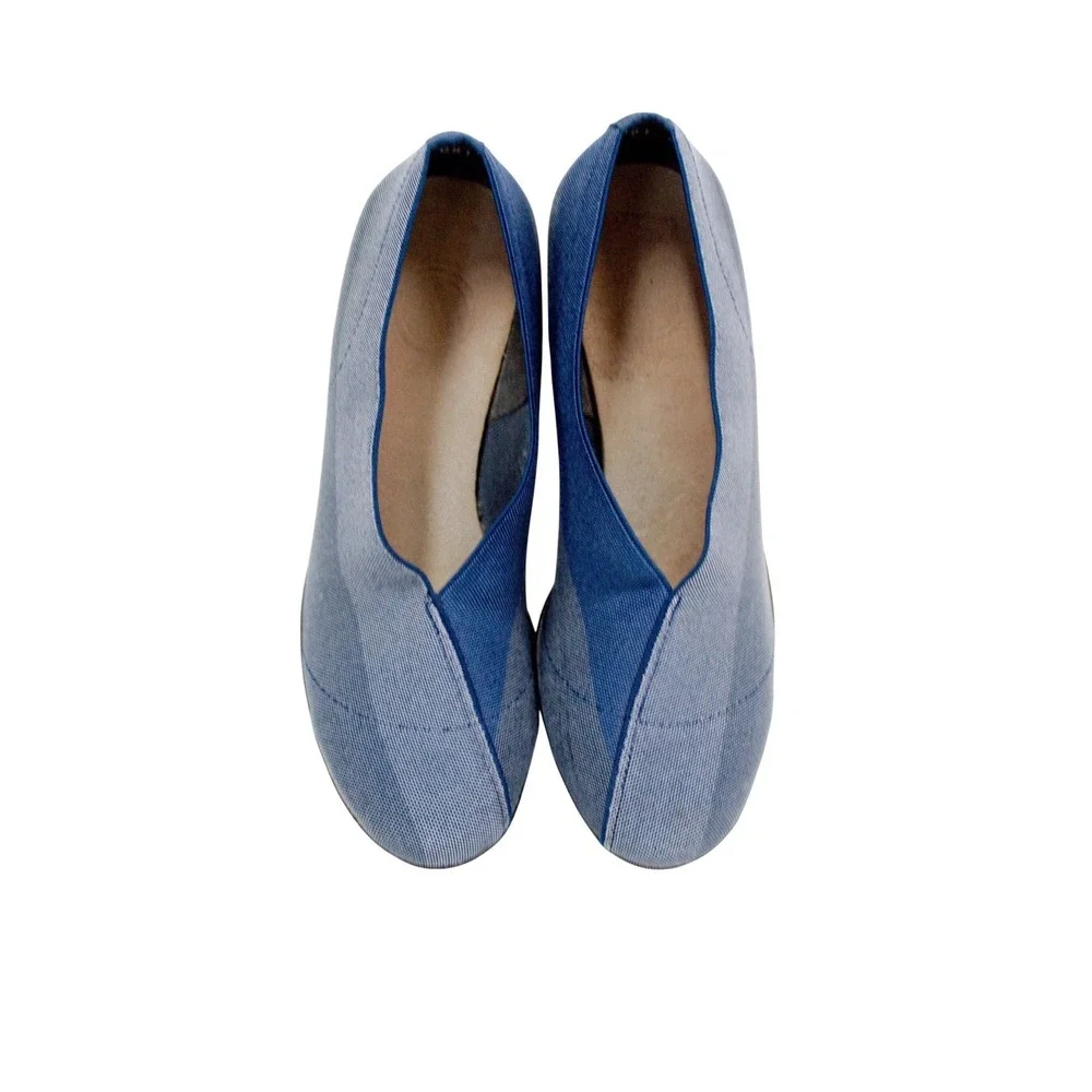 Charleston Shoe Co Cape Wedges Blue Fabric Blue Gray Slip On Shoes